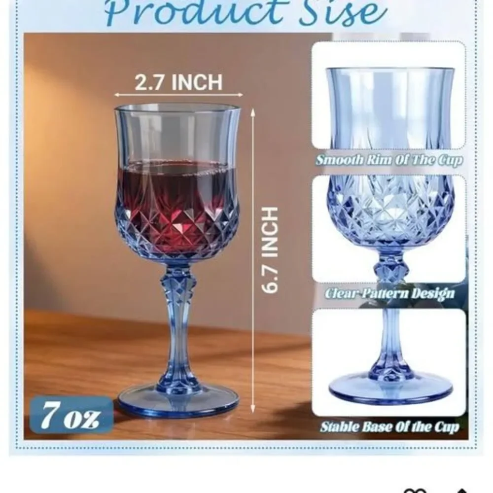Set of 11 Blue Acrylic Diamond Pattern Wine Goblets